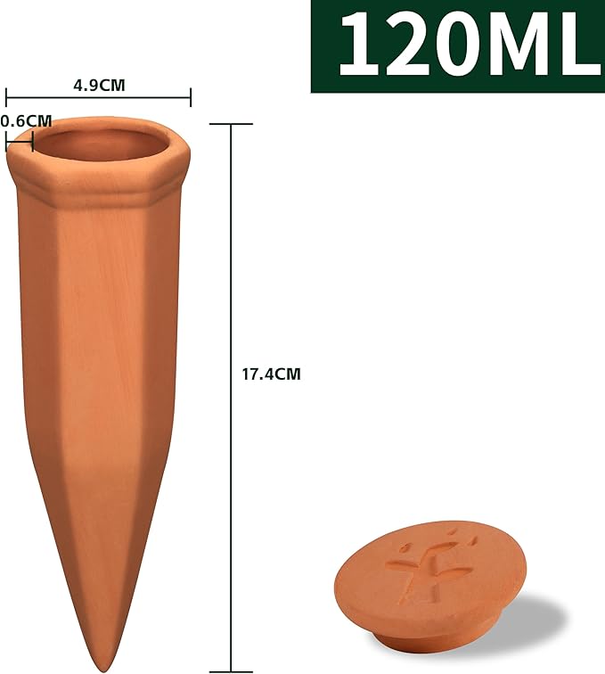 Soilagua Large Terracotta Watering Spikes with Lids, Automatic Plant Waterer Outdoor | Indoor, Vacation Friendly Clay Plant Watering Devices System, Slow Release Self Watering Planter Insert, 8 Pack