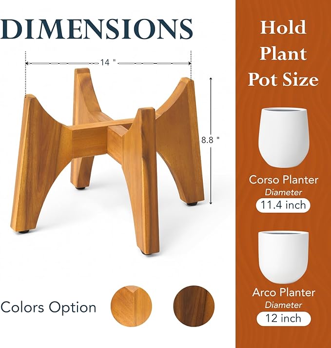 KUTE NEST Acacia Wood Plant Stand – Elegant Match for Corso/Arco Planter, Small Indoor Solid Wood Plant Holder with Golden Teak Finish for Modern Home Decor (Golden Teak, Low - Small)