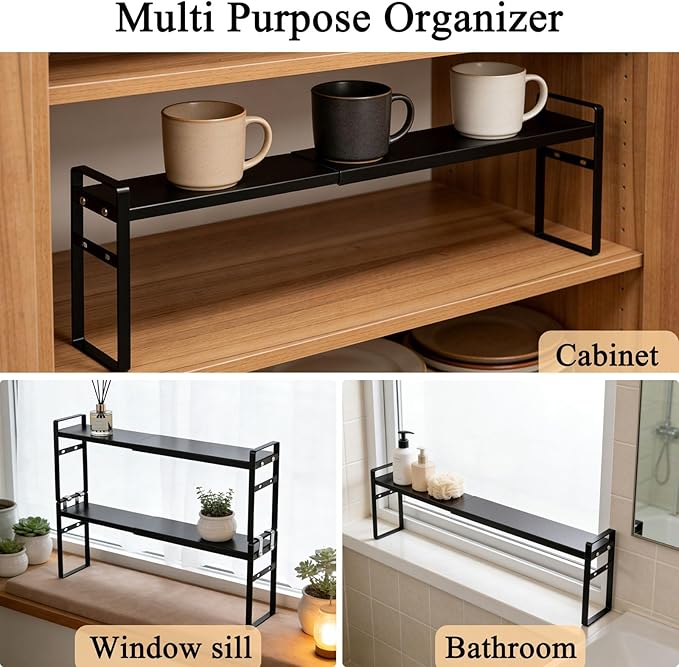 2pcs Expandable Window Sill Plant Shelf, Narrow Expandable Window Shelf for Plants Kitchen Sink Organizer Stackable Shelves for Kitchen Counter, Windowsill Plants, Bathroom Vanity