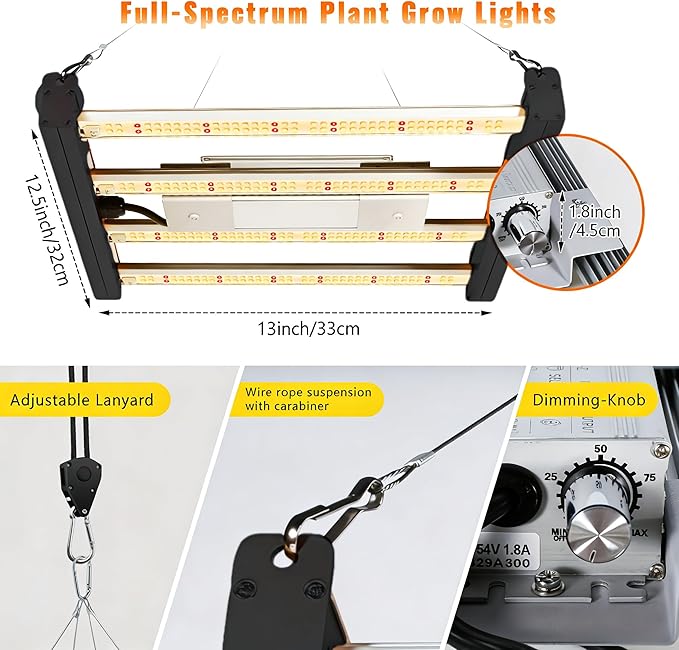 HHNMAHN 120W LED Grow Light Full Spectrum Dimmable for Indoor Plants,13x12.5Inch Hanging Growing Lamp with Adjustable Lanyard,2x2ft Coverage Waterproof Driver for Greenhouse Seedling Vegetable Flowers