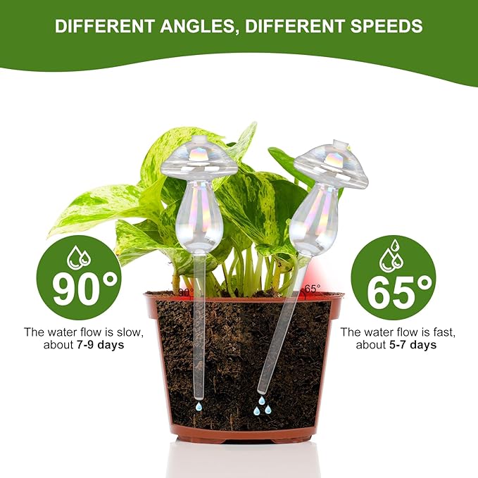 Plant Watering Globes 2PCS Glass Self Watering Planter Insert Device for Indoor Outdoor Plants Rainbow Color Laser Mushroom und Bulb with Hole 5oz 150ml Capacity Automatic Watering for 1 Week