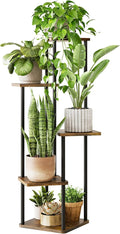 GENTINGBRO Tall Plant Stand Indoor 5 Tiered Plant Shelf for Multiple Plants Coner Shelf Stand Wood Plant Stand Metal Shelving for Living Room Bedroom Balcony Patio Brown Oak