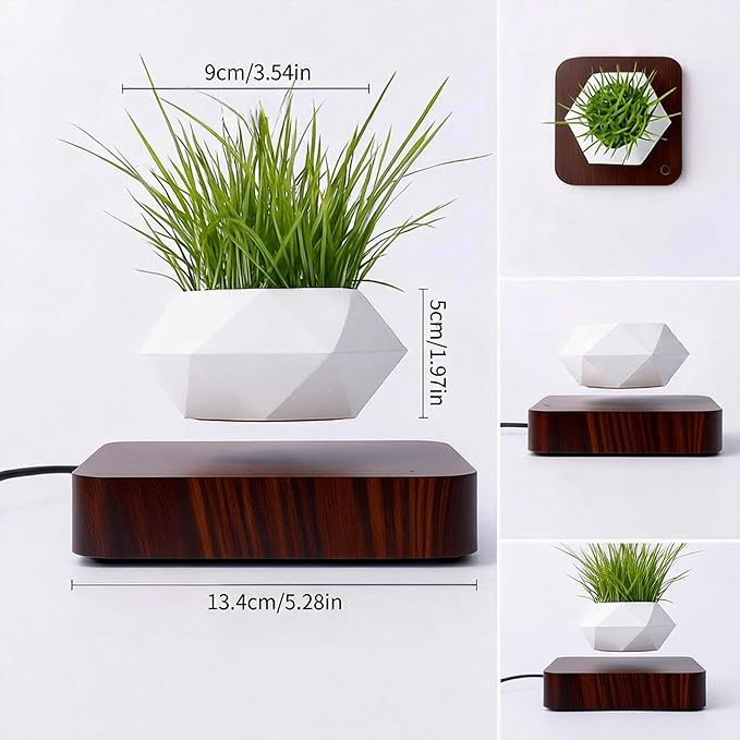 Levitating Plant Pot, Magnetic Levitating Planter 360°Auto-Rotating Floating Plant Levitating Display for Bonsai, Air Plants Cool Floating Desk Decor for Office, Living Room (Dark Brown)