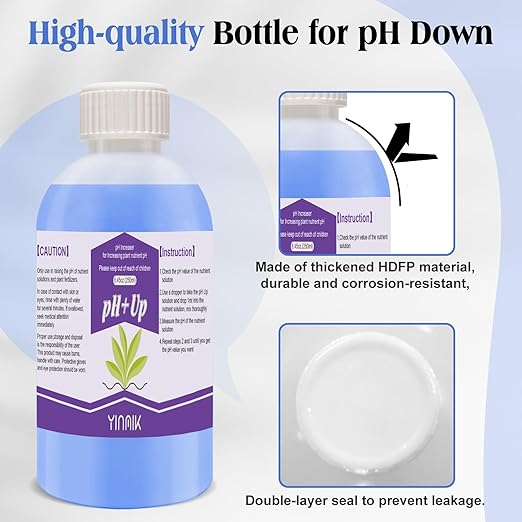 YINMIK General Hydroponics pH Up Liquid, pH Control Liquid Increase pH Levels, 250ml Premium Buffering for pH Stability,Suitable for All Hydroponics Feeding Systems, Both for Soil and Water