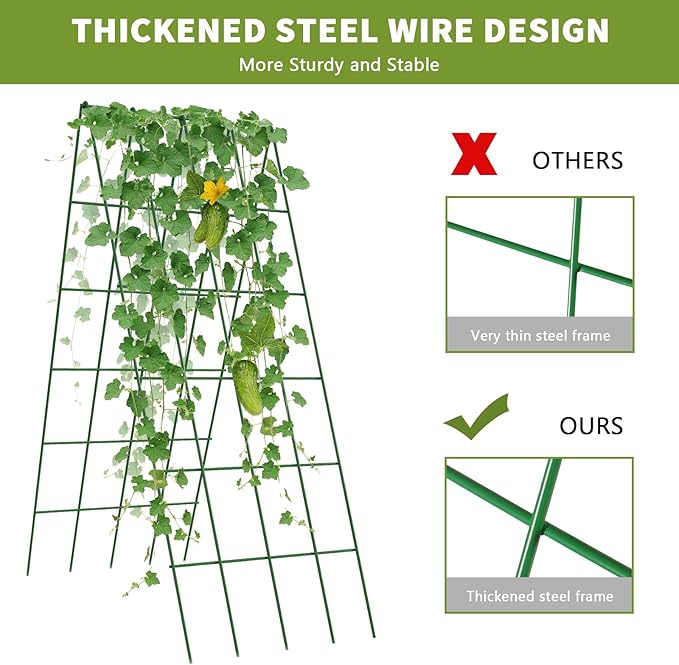 Cucumber Trellis 2 Pack, Foldable A-Frame Garden Trellis for Raised Bed Garden Grow Support with Plant Support Clips, Twist Ties, Plastic Ties, for Cucumber,Tomato, Climbing Plants and Flowers
