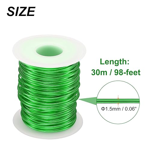 HARFINGTON Bonsai Wire Anodized Aluminum Training Wire Roll 1.5mm/15 Gauge 98ft Length Bendable Bonsai Tree Wire for Garden, Horticulture, Landscape, Planting, Green