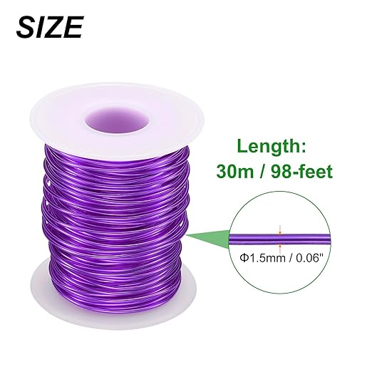 HARFINGTON Bonsai Wire Anodized Aluminum Training Wire Roll 1.5mm/15 Gauge 98ft Length Bendable Bonsai Tree Wire for Garden, Horticulture, Landscape, Planting, Dark Purple