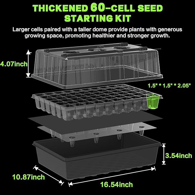 60-Cell Self-Watering Seed Starter Tray with Grow Light, Upgraded 1–24H Timer, Seed Trays with Humidity Dome, Indoor Gardening System, Starter Kit for Seeds, Plant Germination