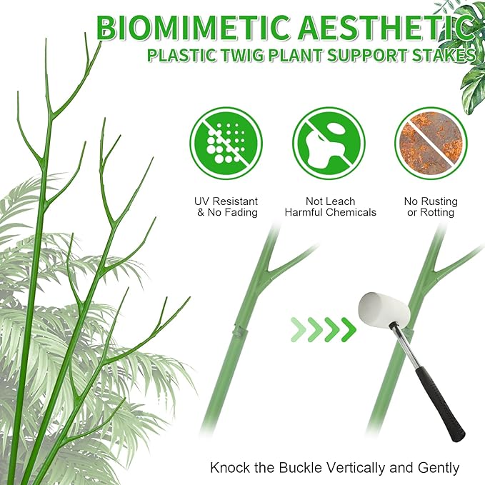 ROADPLUM 6 Pack 27.56" Detachable Twig Plant Support Stakes Set, Blends in to Plant, Branch Plant Sticks with Orchid Clips Twist Plant Ties, Twig Trellis for Indoor Outdoor Plants Potted Plants Flower