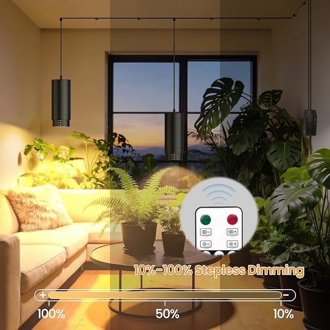 Zoomable Remote Pendant Grow Lights with Auto On/Off Timer, 2X 30W Full Spectrum LED Plant Light 2700K-6000K Dimmable Plug in Hanging Lights for Indoor Plants 20FT Power Cord, Black 2PCS