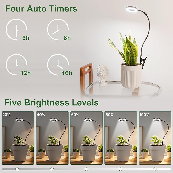 LORDEM Indoor Plant Grow Lights with 6/8/12/16H Auto Timer, 3 Spectrum Modes, Full Spectrum LED, Adjustable Height, for Small Plants, 2Pack Black