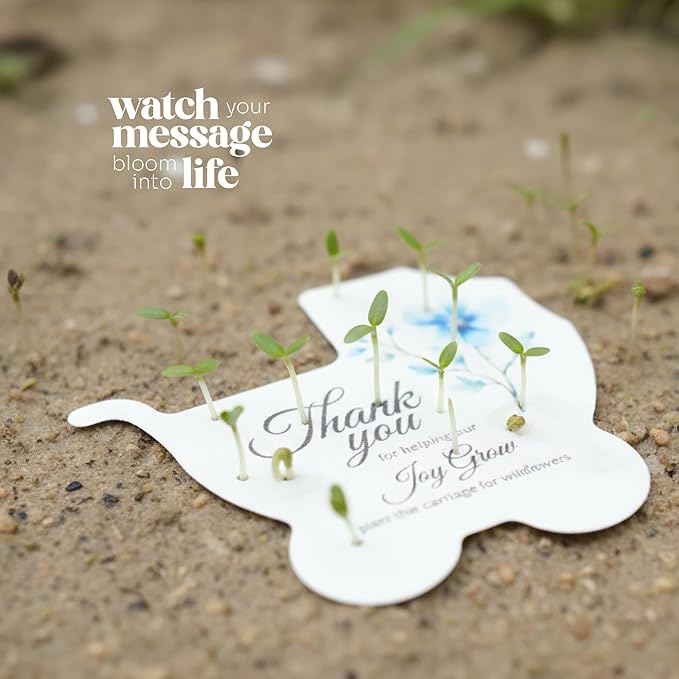 24pcs Blue Carriage-Shaped Gift Tags with Wildflower Seeds - Writable Gift Wrap Tags for Baby Showers, Mother's Day Present, Party Favors, DIY Crafts, & Earth Day Decorations