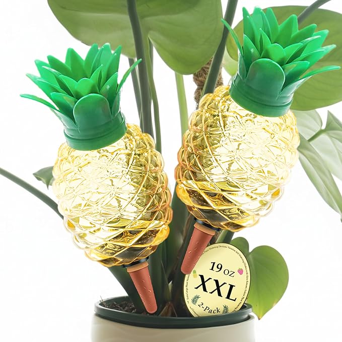 Extra Large Plant Watering Globes for Plants - 19oz Plant Watering Devices, Vacation Self Watering Globes with Slow Release, Indoor Plant Watering Bulbs, Plastic, 2-Pack(2 Pineapples)