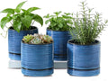 HASENSE Ceramic Indoor Plant Pots, 4.6 Inch Small Flower Planters with Drainage Hole and Saucer, Vintage Reactive Glaze Blue Pots for Succulents, Cactus, Herbs, Home Decor, Set of 4
