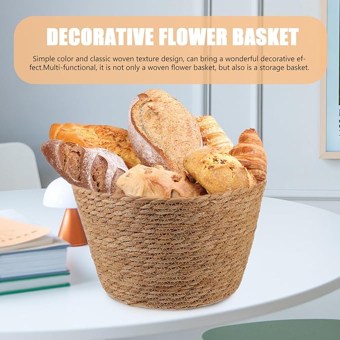 BESPORTBLE 2Pcs Hand Made Woven Flower Basket Durable Straw Decorative Planter Baskets for Home and Storage Classic Texture Design