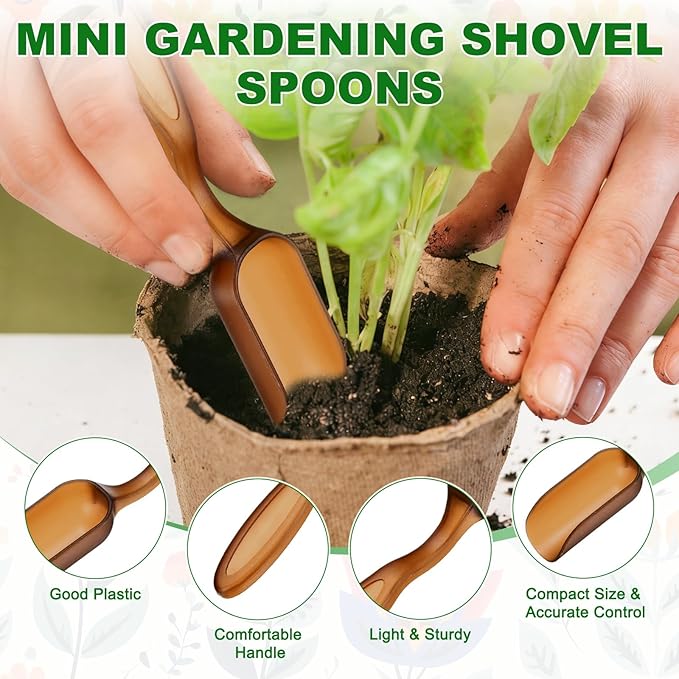 M METERXITY 10-Pack Mini Gardening Shovel Spoons, Plastic Garden Soil Scoops for Cultivation Digging Transplanting/Flower Planting/Plant Succulent, Colorful Small Gardening Tools [Brown]