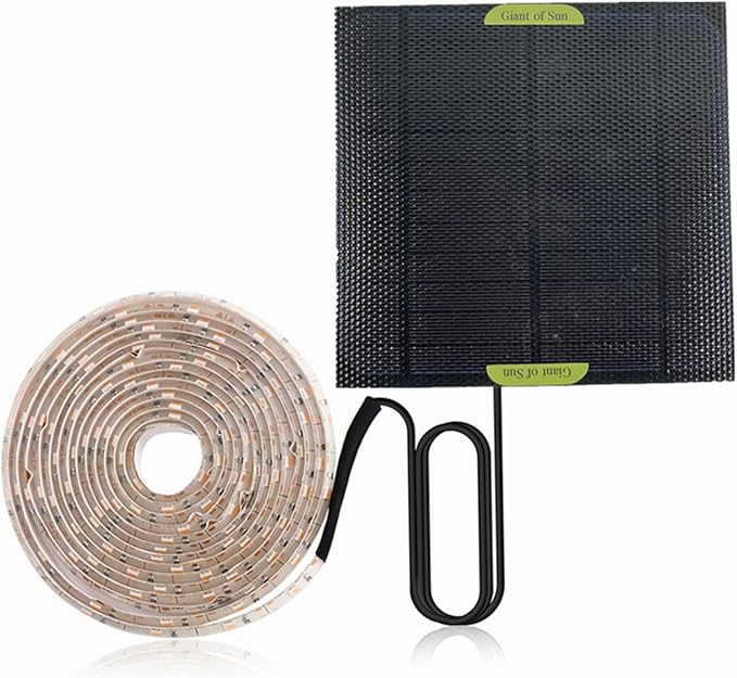 Solar Powered Grow Lights 16.4ft Full Spectrum LED Plant Light Strip with Solar Panel, Grow Light for Greenhouse, Garden, Shed & Indoor Plants