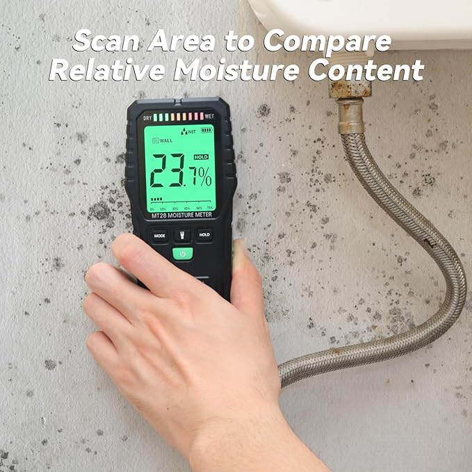 Pinless Moisture Meter for Wood Concrete – Digital Moisture Tester with 3-Color LCD Display, Audible Alarm & HOLD Function – Ideal for Firewood, Lumber, Home Inspections (Green)