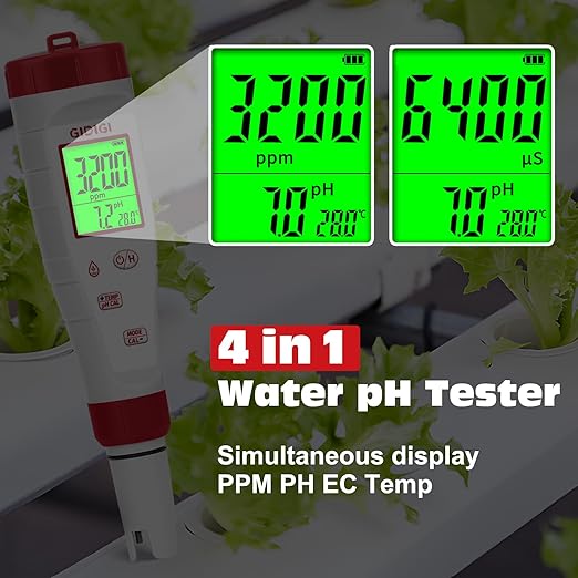 pH Tester,Digital pH Meter for Water,New Version TDS Meter for Drinking Water with Backlit Simultaneously Display 4 in 1 TDS pH EC Meter for Water Hydroponic Nutrient Solution,Pool,Home Use