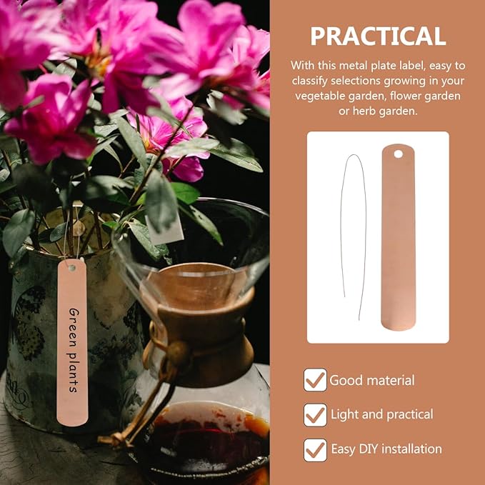 Hemoton Copper Plant Tags with Copper Ties 30Pcs Waterproof Metal Tags Garden Labels for Outdoor Pots and Planters Reusable Plant Markers for Lawn and Garden Identification