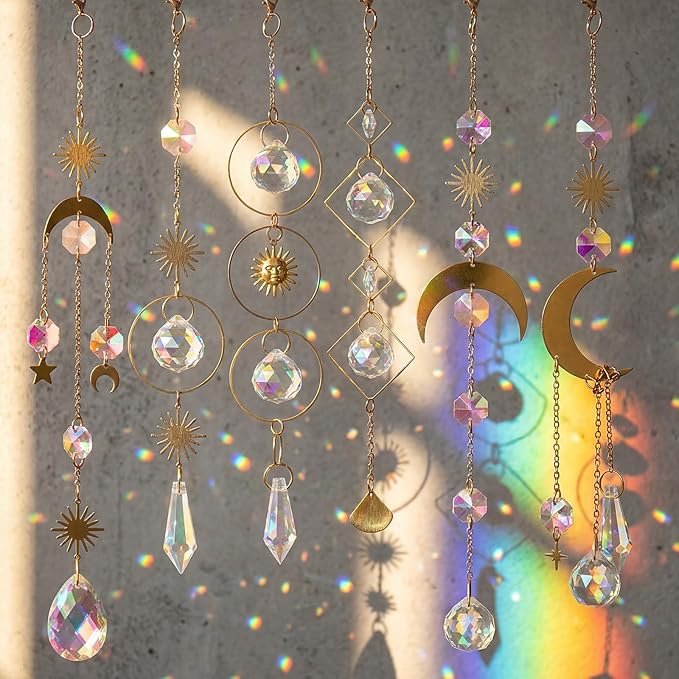 6 Pcs Plant Propagation Station Colorful Crystal Suncatcher, Handmade Boho Rooting Vase, Hanging Window Plant Propagator Stations Suncatcher with Chain Pendant Ornament Balls