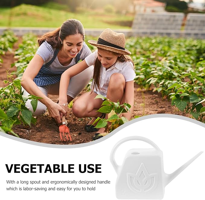 FENICAL Large 2l Watering Can for Outdoor Plants with Long Spout, White Plastic Plant Waterer for Garden and Patio Use