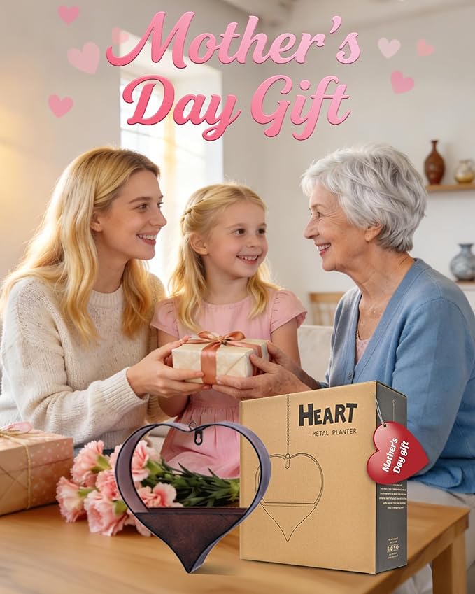 Metal Plant Hangers Indoor and Outdoor: Easter Gifts for Mom Women Her Wife Garden Lovers Birthday - Heart Shape Hanging Planters for Window Wall Living Room Office Decor(Rustic)
