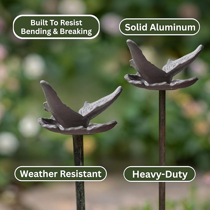 Carvers Olde Iron Decorative Garden Hose Guide Stake – 19" Solid Aluminum Heavy Duty Hose Protector for Landscaping, Flower Beds & Yard Edging - Butterfly