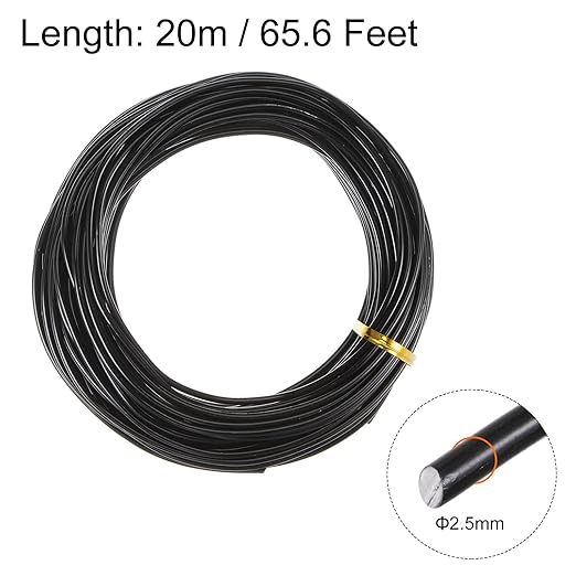 HARFINGTON Bonsai Training Wire 2.5mm Total 20mm 66 Feet Anodized Aluminum Wire Corrosion Resistant Garden Wire for Plants Bonsai Trees Shaping Bending Indoor, Black