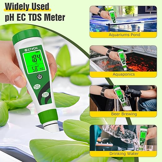 Hydroponic pH EC Meter, Water pH TDS PPM Meter with Simultaneous Display for Reservoir Nutrient Solution, pH EC Meter for Water Hydroponic DWC System Setup, Measure Conductivity for Aquaponics