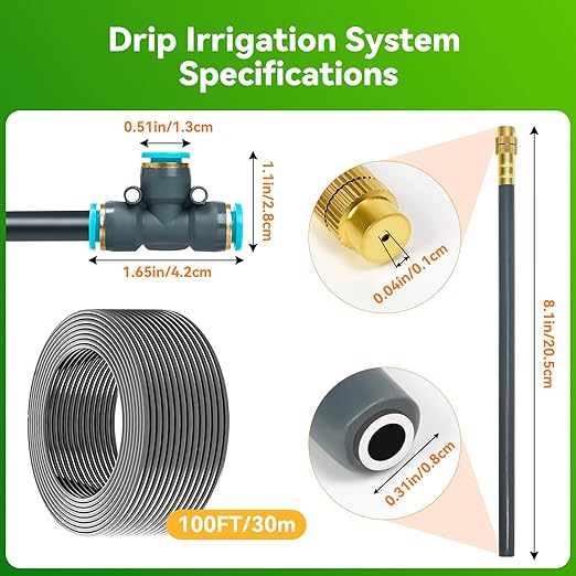 360° Adjustable Drip Irrigation System 100FT,5/16" Garden Watering Kit with 16 Copper Nozzles,82Pcs Drip Irrigation Kit，Automatic Misting Sprinkler System for,Raised Bed, Patio, Lawn & Yard Care