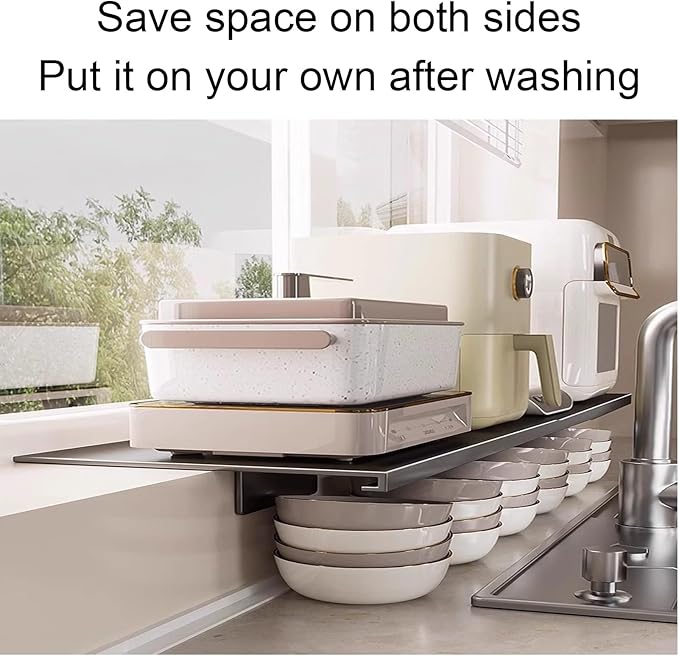Window Sill Extender Plate， 24-inch sill expander Grey Carbon Steel Storage Shelf， with Magnetic Base for Kitchen Organization