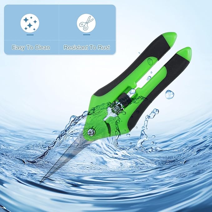HARFINGTON Pruning Shears 6.5" Stainless Steel Gardening Hand Scissors with Straight Precision Blades & Lock Garden Clippers for Cutting Flowers Trimming Plants, Green