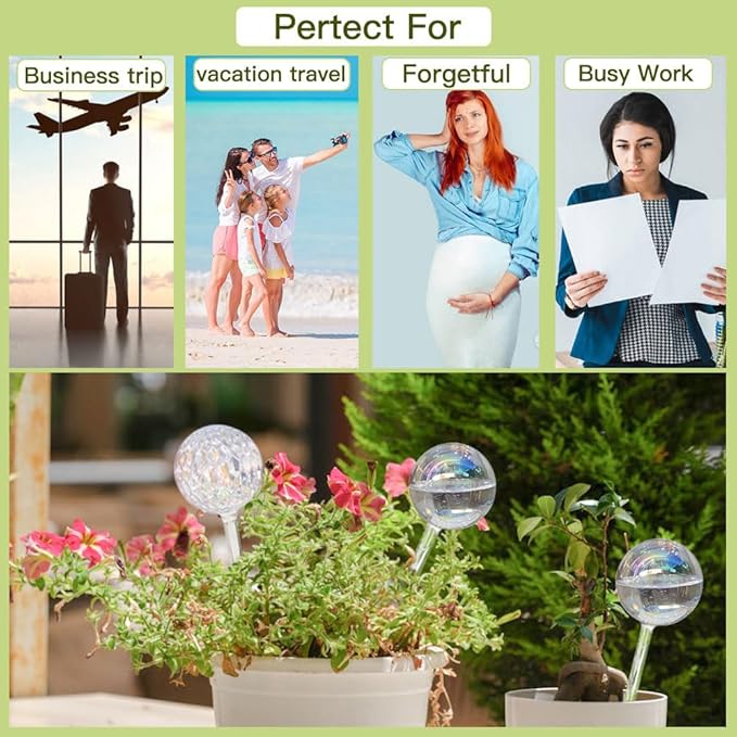 Glass Plant Watering Globes, Water Plants While Away Slow Self Watering Planter Insert Bulbs for Outdoor Indoor Plants, Vacation Plant Watering System Devices (Iridescent Medium 3-Pack)