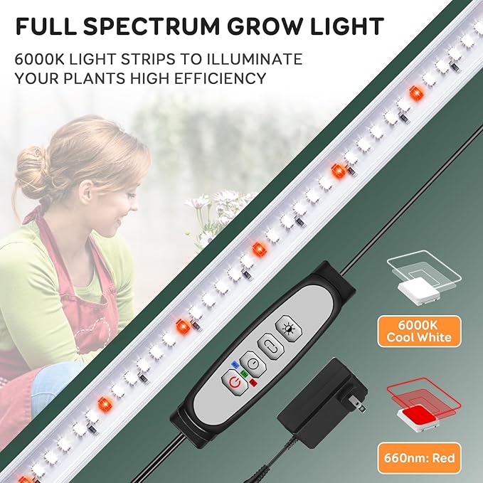 SDOVUERC 6 Bars Grow Light Strips for Indoor Plants with Auto ON/Off Timer 6/12/18H, 5 Dimmable Levels for Shelves Plant Growing(Pack 2)