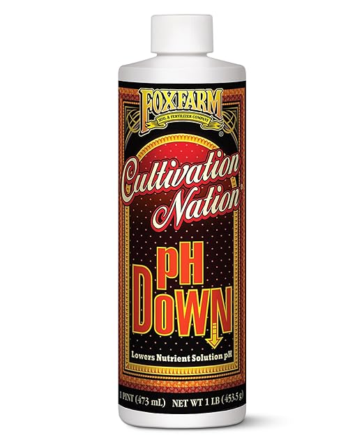 FoxFarm Cultivation Nation pH Down for Plants’ Nutrient Solutions - Formulated with Citric Acid for Adjustment - Ideal for Soil & Hydroponics, Lowers pH Levels of Nutrient Solution - 1 Pint