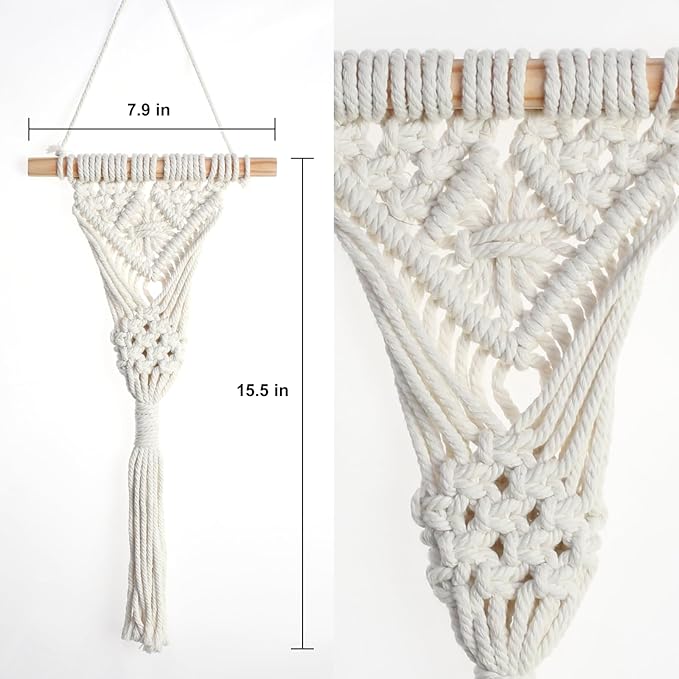 Macrame Wall Hanging with Artificial Succulent Plants, White Cotton Rope, Wooden Dowel, Boho Wall Decor (Succulent 1pcs)