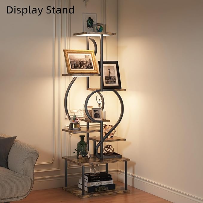 YAKANJ Plant Stand Indoor with Grow Light,8 Tiered Indoor Plant Stand,58" Tall Plant Flower Shelf,Creative Note Shaped Plant Holder for Home,Patio,Brown
