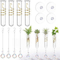 Zhehao 4 Set Window Hanging Propagation Stations 5.9'' Plastic Propagation Vases with Suction Cup & Crystal Pendants, Propagated Plant Holder Wall Jars for Home Office Garden Decoration Lover Gift
