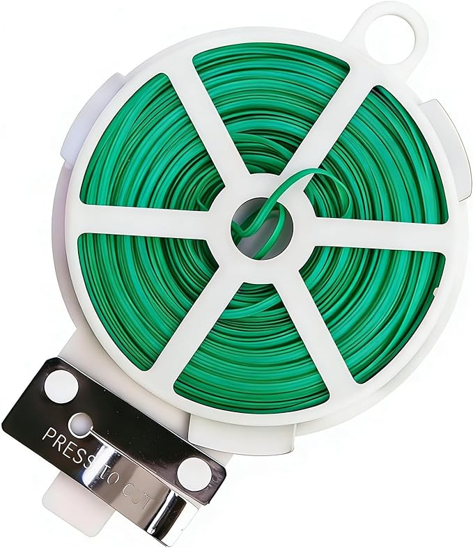 Plant Ties 164 Feet Green Garden Twist Ties with Built-in Cutter Plant Garden Twine Wire for Gardening Climbing Plants Support Indoor Outdoor Office Home Cable Organization Rustproof Flexible Reusable