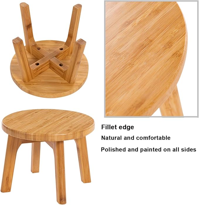 GOBAM Bamboo Step Stool, 7.3 inches - Sturdy Foot Stool for Adults and Kids, Portable Wooden Stool for Kitchen, Bathroom, Bedroom, or Toy Room - 300 lbs Capacity