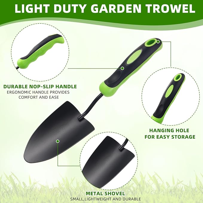 Yaocom 30 Pcs Garden Shovel Aluminum Alloy Heavy Duty Trowel Small Digging Shovels Metal Hand Trowel Spade with Soft Handle for Garden Lawn Yard Planting Tool (Shovel with Ruler,Green)