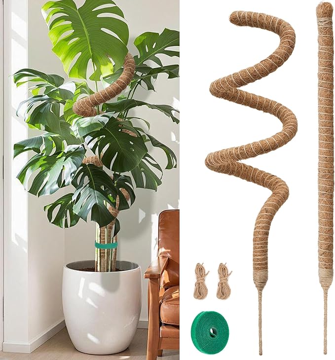2 Pack Moss Pole Monstera Plant Support 63 Inch Bendable Monstera Support for Climbing Plants Extra Large Handmade Moss Poles Aluminum Plant Support Stakes Indoor Grow Upwards