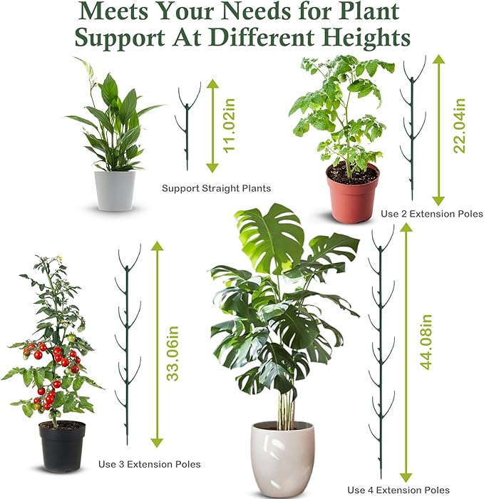 5 Pack Stackable Monstera Plant Support Stakes for Indoor & Outdoor Plants, Adjustable Plant Support Pole with Clamps, Garden Accessories for Monstera and Climbing Plants Replacement for Plant Stakes