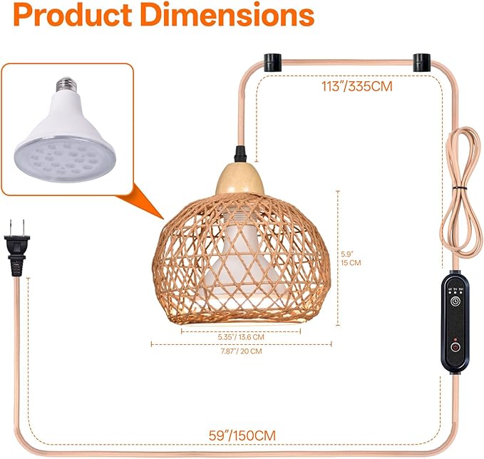 Bstrip Hanging Grow Lights for Indoor Plants, 18W Full Spectrum Plant Light with 4H/9H/14H Timer 15.9 FT Power Cord & Boho Rattan Shade, 3800K Hanging Lights for Indoor Plant, Tall Plant, Flowers