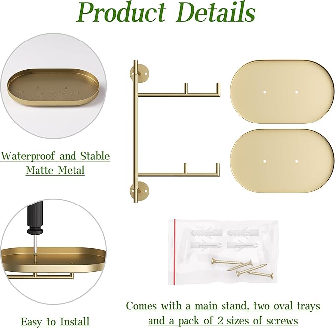 YQSLYSF Window Rotating Plant Stand Shelf Indoor Gold Metal Floating Shelves 2-Tier Wall Mount Plant hanger Holders for Wall Planter Modern Home Decor window sill gifts