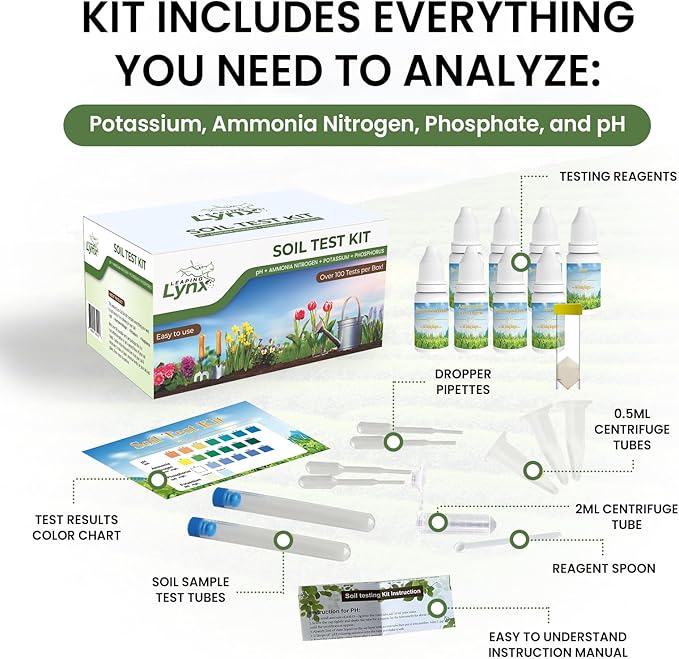 Complete Soil Test Kit – Measures pH, Nitrogen, Phosphorus & Potassium | 100+ Tests for Garden, Lawn & Flower Beds | Easy At-Home Soil Analysis Kit | Leaping Lynx
