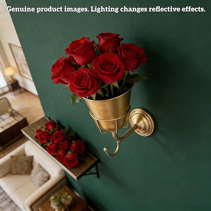 Wall Vase Metal Wall Planter with Hook, Indoor Outdoor Wall Plant Holder for Live or Artificial Flowers, Space Saving Wall Decor with Flower Stem Holder and Tassel Charm