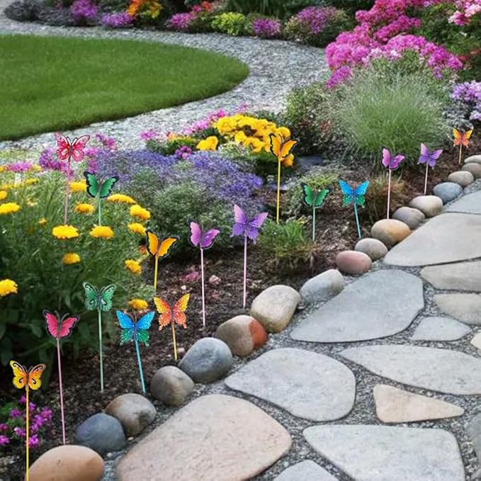 hogardeck Garden Decor for Outside, Set of 20 Metal Butterfly Decorative Garden Stakes for Spring Decor, Yard Art Garden Decorations for Outdoor Lawn Pathway Patio