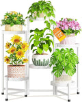LASZOLA 6 Tiered Folding Plant Stand Indoor for Multiple Large Planter, Tall Heavy Duty Adjustable Rack with Rust Proof 10 Inch Wide Tray, Sturdy Vertical Tree Organizer for Narrow Inside Floor, White